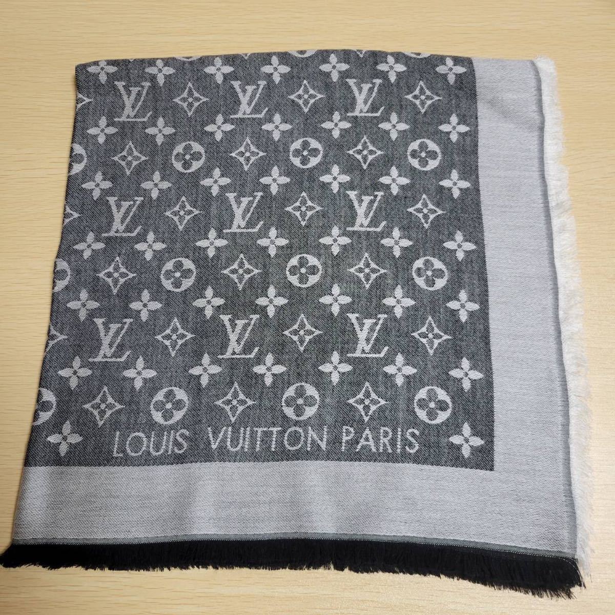 LOUIS VUITTON ルイヴィトン モノグラム 大判スカーフ シルバー