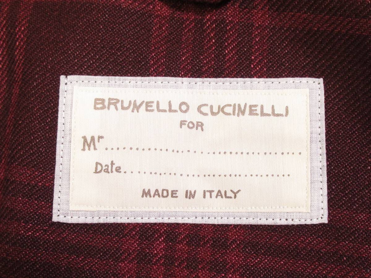 最高峰 BRUNELLO CUCINELLI ブルネロクチネリ リネン・シルクブレンド メタルボタン チェック ジャケット 48_画像9