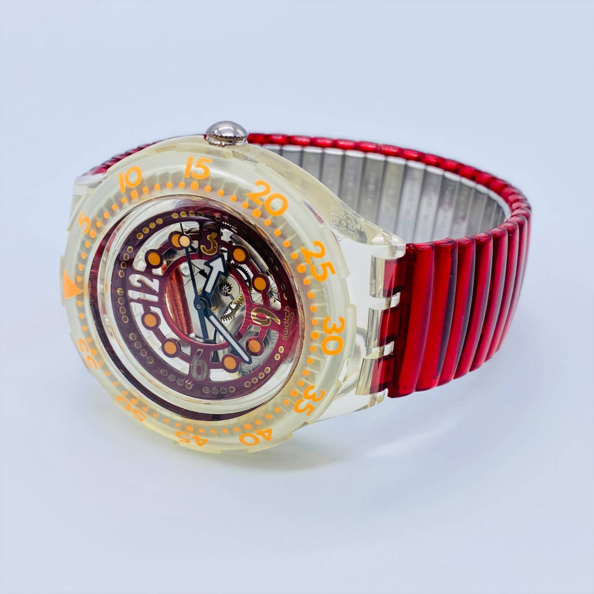 Swatch スウォッチ クオーツ腕時計 伸縮ベルト 未使用 ケース付 ★スウォッチ★スケルトン時計★水色×クリア★ユニセックス
