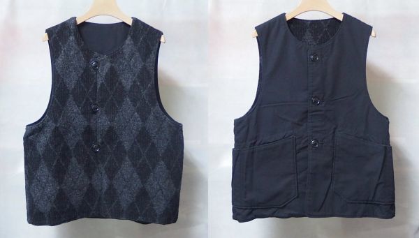 Engineered Garments エンジニアードガーメンツ Over Vest Argyle/Nyco Ripstop オーバー ベスト M リバーシブル ウールリッチ生地_画像1