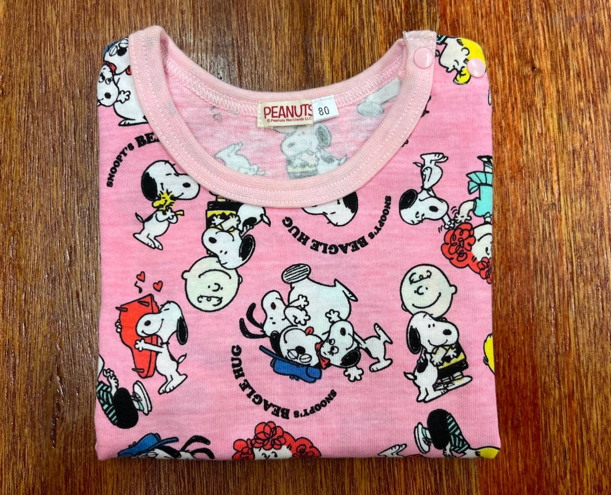 即決　新品タグ付 PEANUTS スヌーピー★チャーリーブラウン キャラクター総柄プリント 長(zhǎng)袖Tシャツ★80cm（1才目安）￥1650