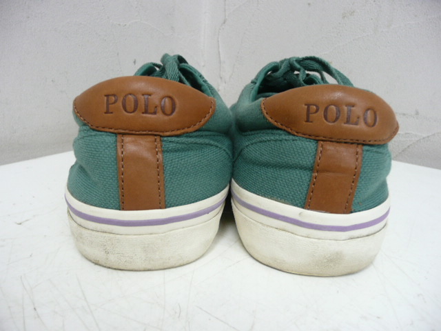 （34)♪POLO RALPH LAUREN ラルフローレン キャンバス スニーカー グリーン サイズUK6.5 EUR40.5 US MS7.5 ポニー刺 パープル_画像4