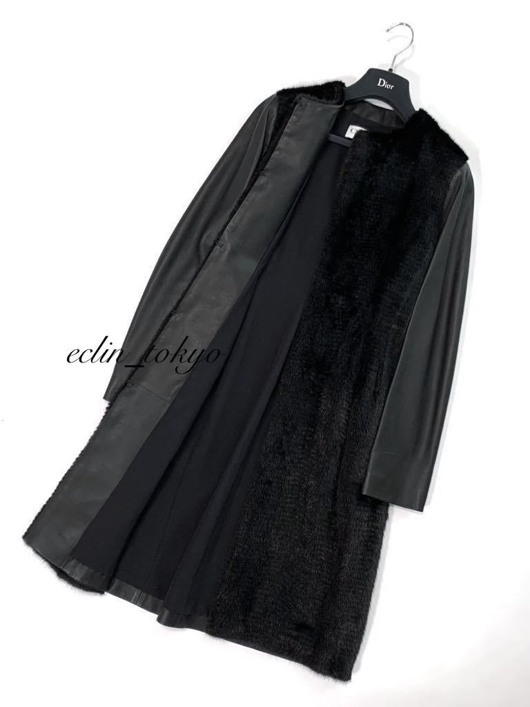 【E2652】新品同様！約200万円！Christian Dior《最高級仕様ミンク毛皮！》本革ファー レザー ロングコート 38 黒 ラフシモンズのデザイン_画像8