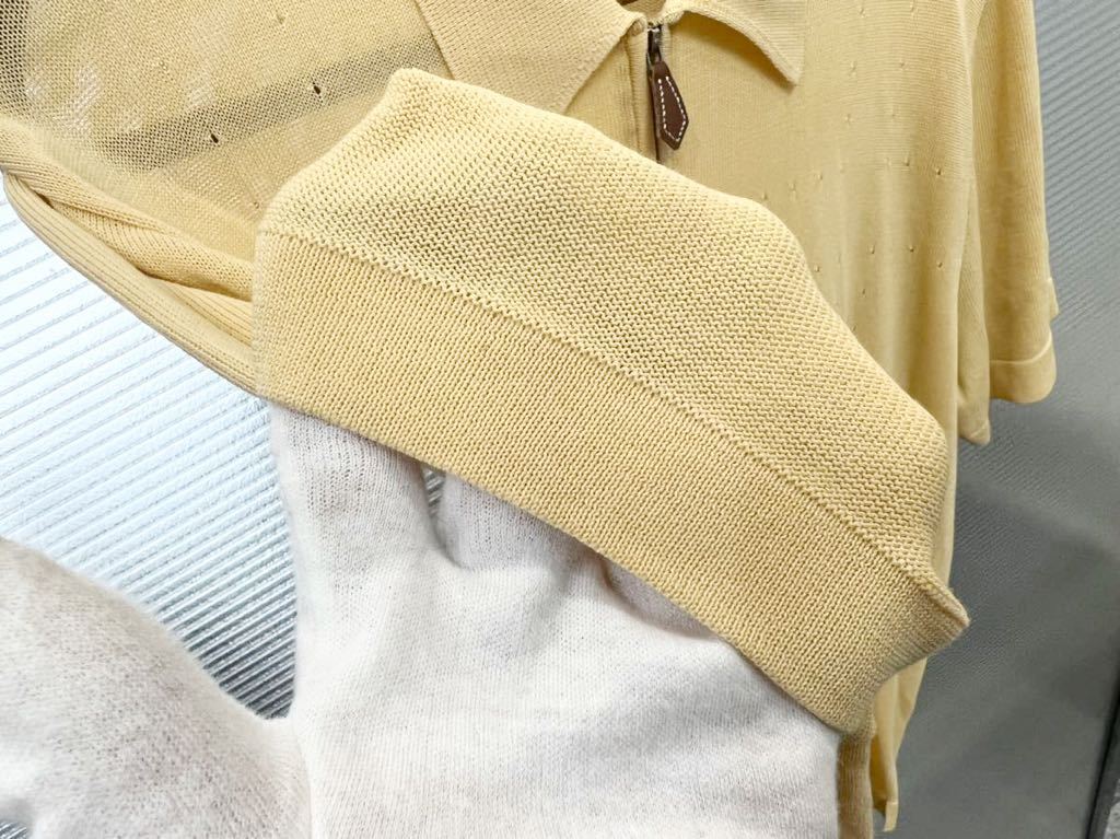 HERMES エルメス ジップアップ　半袖シャツ　コットンシャツ　サイズL ベージュ　メンズ　トップス　ポロシャツ　パンチング_画像8