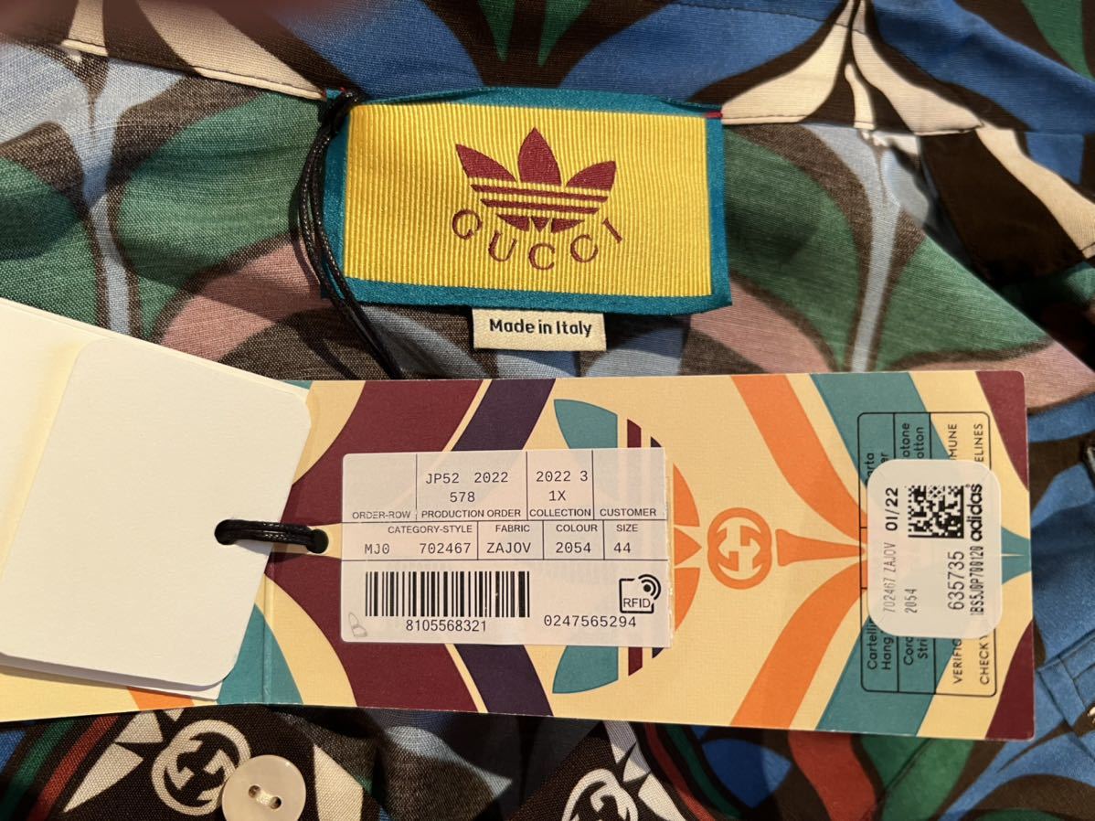 新品　adidas GUCCI トレフォイルプリント　ボーリングシャツサイズ44 超希少_画像4