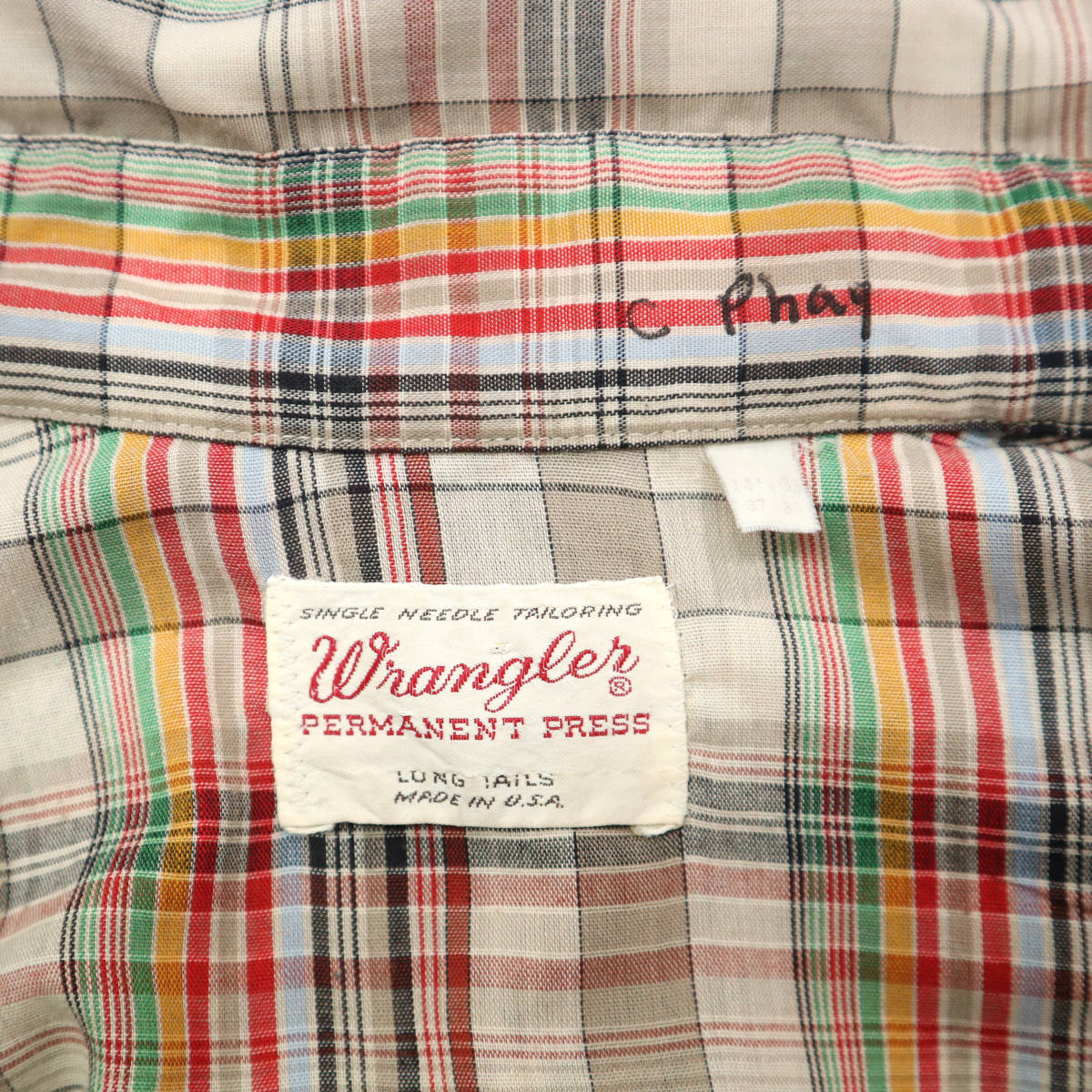 送料無料 70s ビンテージ WRANGLER ラングラー ウエスタン シャツ USA製 チェック 70年代 メンズ 古着 ワーク アメカジ ロック カウボーイ_画像3