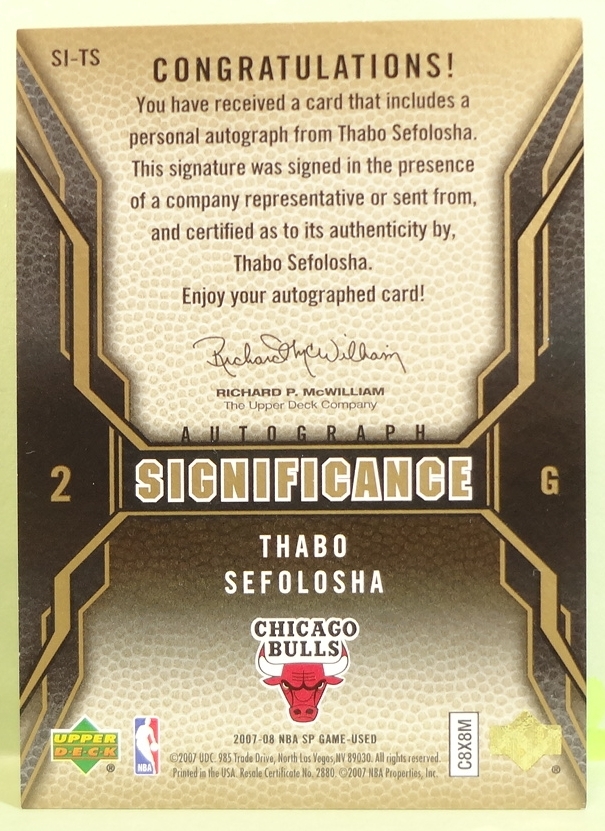 2007-08 SP Game Used Significance Auto Thabo Sefolosha　ターボ・セフォロシャ_画像4