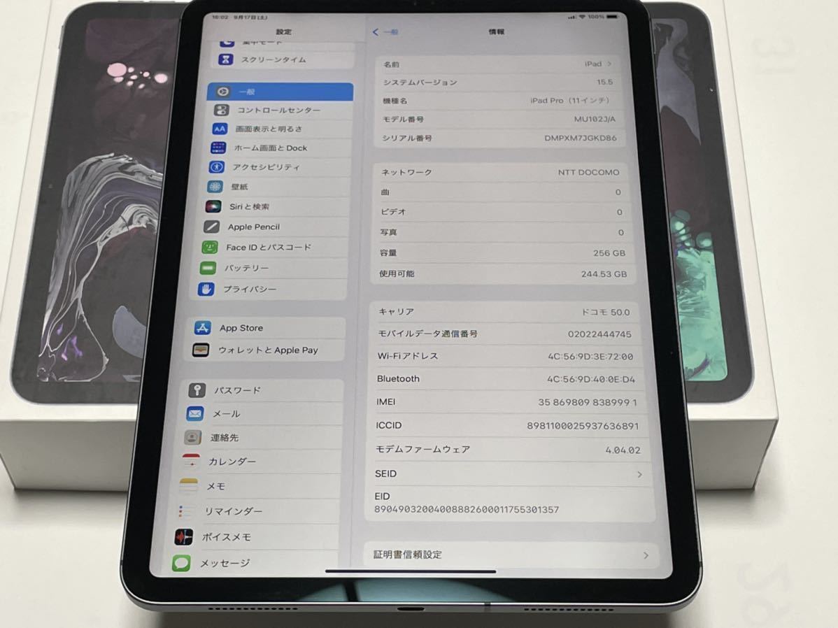 iPad Pro 11インチ 第1世代 WiFi+Cellular 256GB スペースグレイ SIM