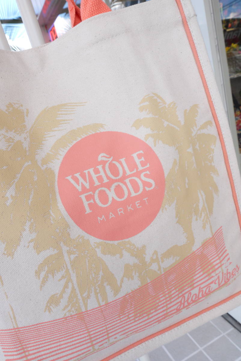 ★ハワイ直輸入★Whole Foods Market トート バッグ/ホールフーズマーケット/HAWAII限定/エコバッグ/Puna Noni＜オレンジ パームツリー＞_画像3