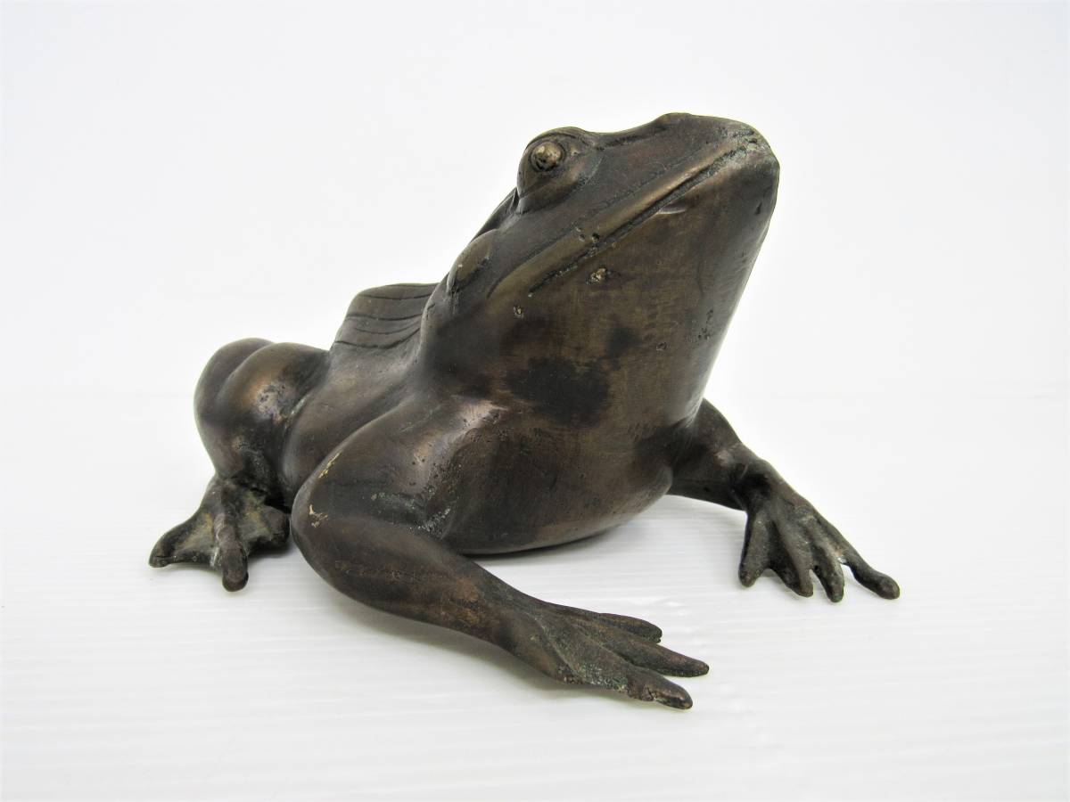 時代品 銅製 ブロンズ 蛙 カエル 噴水 置物 庭園 縁起物 オブジェ