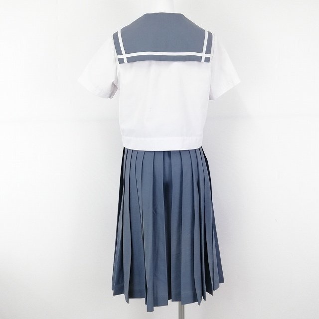 1円 セーラー服 スカート スカーフ 上下3点セット トンボ 夏物 半袖 白1本線 女子 学生服 大分稙田中学 白 制服 中古 ランクC EY1790