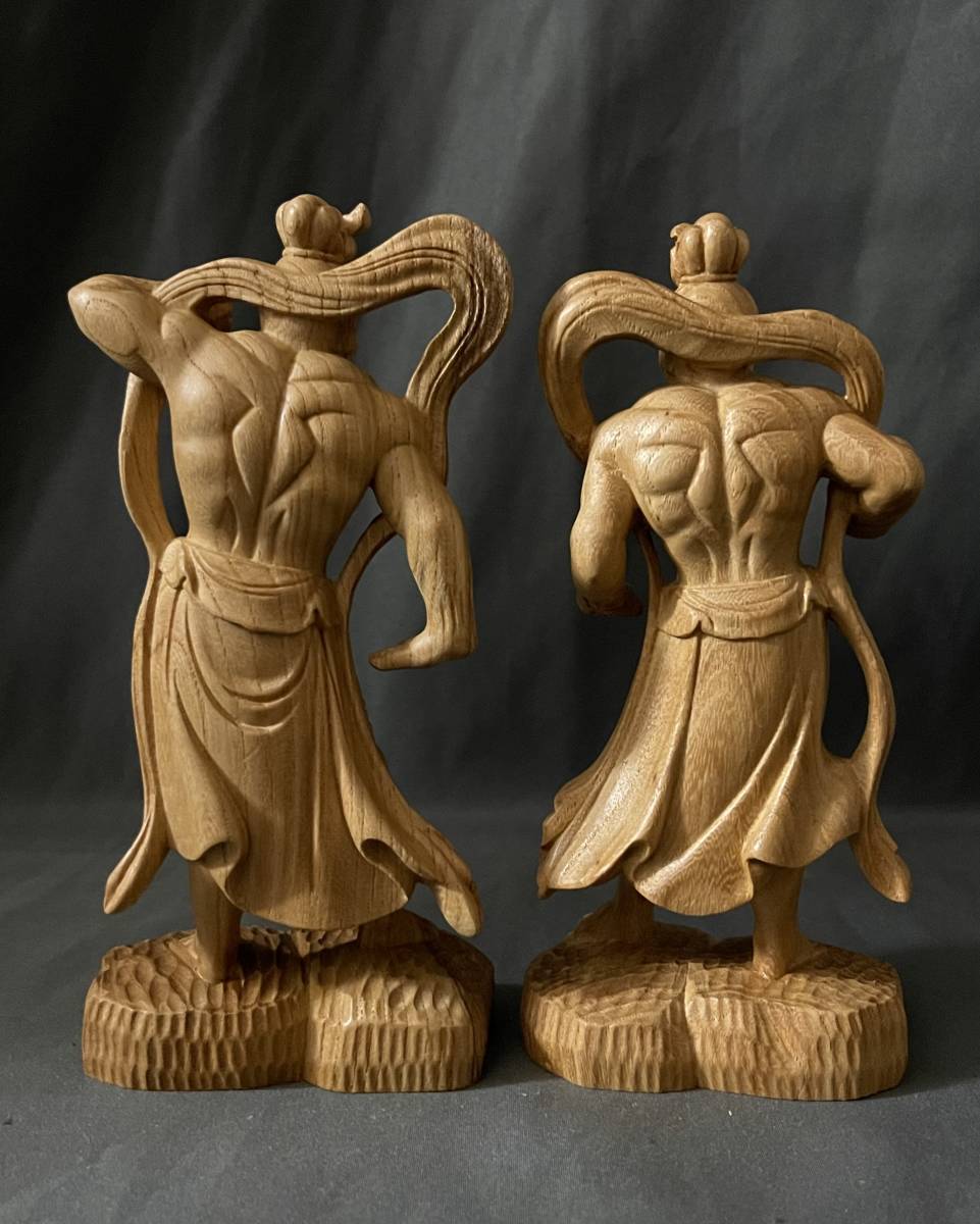 仏教工芸品 井波彫刻 総ケヤキ製 一刀彫 極上彫 木彫仏像 阿吽像 仁王