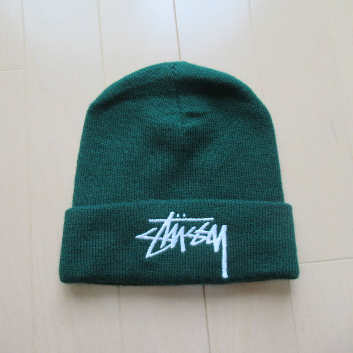 ★即決送込★希少カラ― USA製 STUSSY ニット帽 ビーニーCAP キャップ 帽子 ステューシー 緑 グリーン_画像2