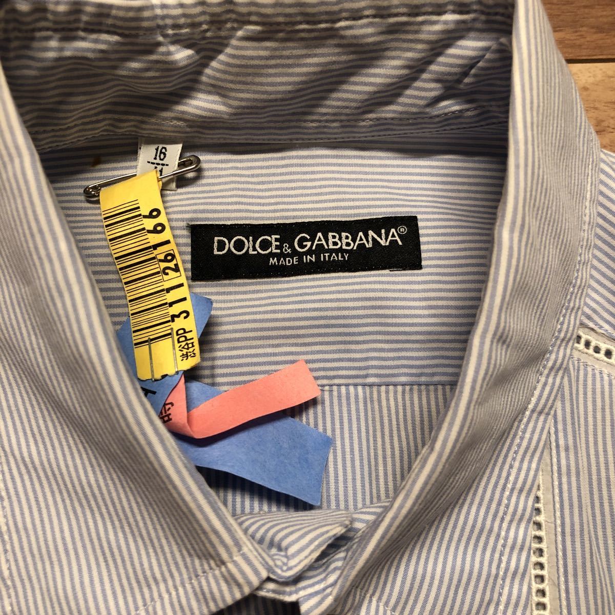  beautiful goods! DOLCE & GABBANA Dolce & Gabbana part race stripe long sleeve shirt white / light blue size 16(41) white .. cleaning settled!