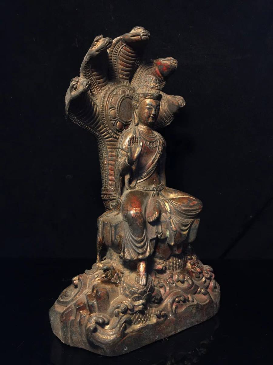 館蔵 銅製 彩絵 貴石嵌 龍樹菩薩像 仏教古美術