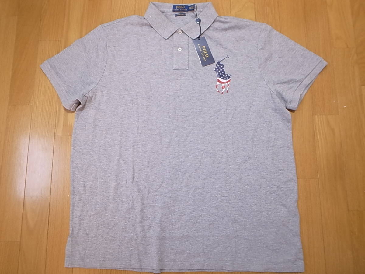 【送料無料 即決】Polo Ralph Lauren ラルフローレン Big Pony ビッグポニー Americana USA アメリカ 星条旗 ポロシャツ 灰 グレー XXL新品