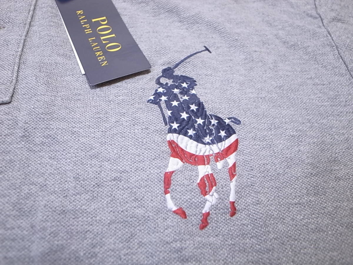 【送料無料 即決】Polo Ralph Lauren ラルフローレン Big Pony ビッグポニー Americana USA アメリカ 星条旗 ポロシャツ 灰 グレー XXL新品