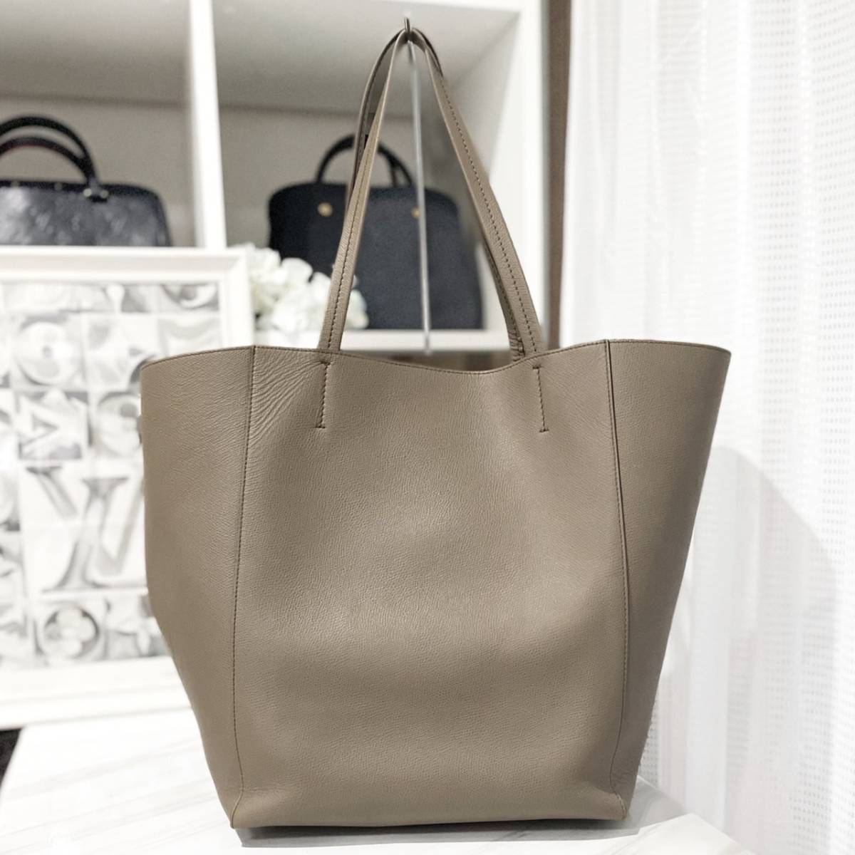 美品☆ セリーヌ トートバッグ カバ ファントム レザー グレージュ