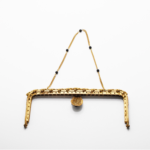  antique Gold × black beads motif rhinestone bag frame 