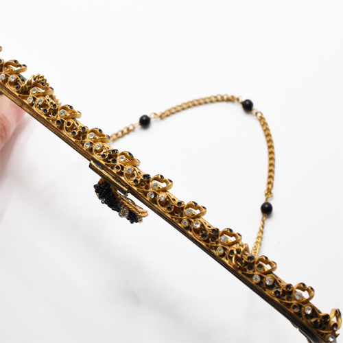  antique Gold × black beads motif rhinestone bag frame 