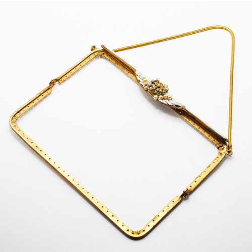  antique Gold metal pearl × beads bag frame 