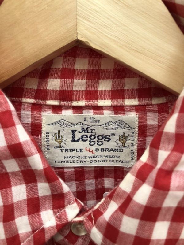 Mr.Leggs　ミスターレッグス　チェックシャツ 赤　白　Lサイズ相当　USA製#F306_画像3