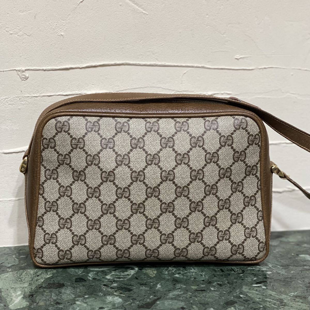 激レア 希少モデル 70'S OLD GUCCI ショルダーバッグ ポーチ付き クレスト エンブレムGGスプリーム PVCレザー ポシェット VINTAGE 斜め掛け_画像3