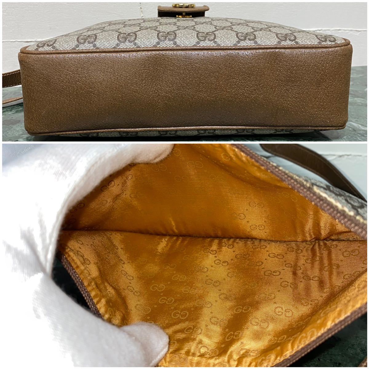 激レア 希少モデル 70'S OLD GUCCI ショルダーバッグ ポーチ付き クレスト エンブレムGGスプリーム PVCレザー ポシェット VINTAGE 斜め掛け