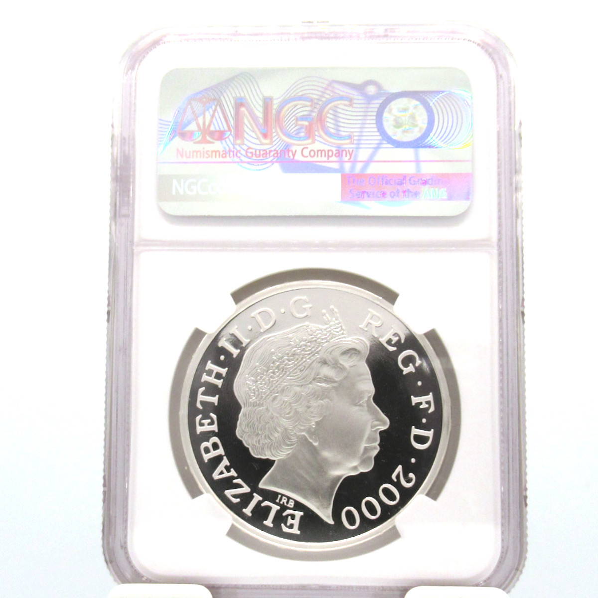 『高鑑定』2000年 イギリス 5ポンド銀貨 金メッキ仕様 NGC PF69 ULTRA CAMEO ミレニアム エリザベス2世 銀貨_画像4