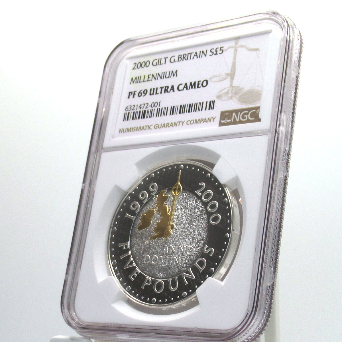 『高鑑定』2000年 イギリス 5ポンド銀貨 金メッキ仕様 NGC PF69 ULTRA CAMEO ミレニアム エリザベス2世 銀貨_画像9