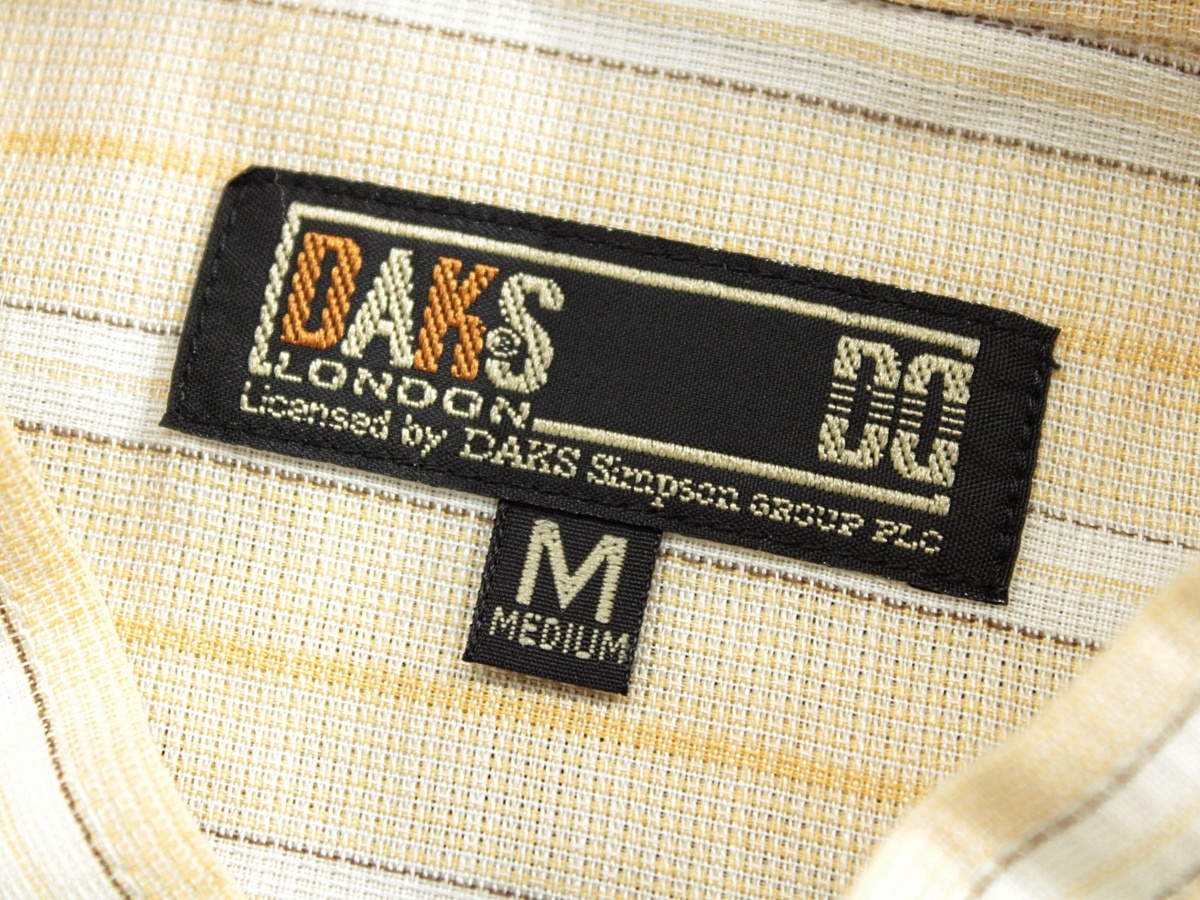 DAKS/ダックス 綿混リネン長袖ストライプバンドカラーシャツ 黄ベージュM ai300_画像10