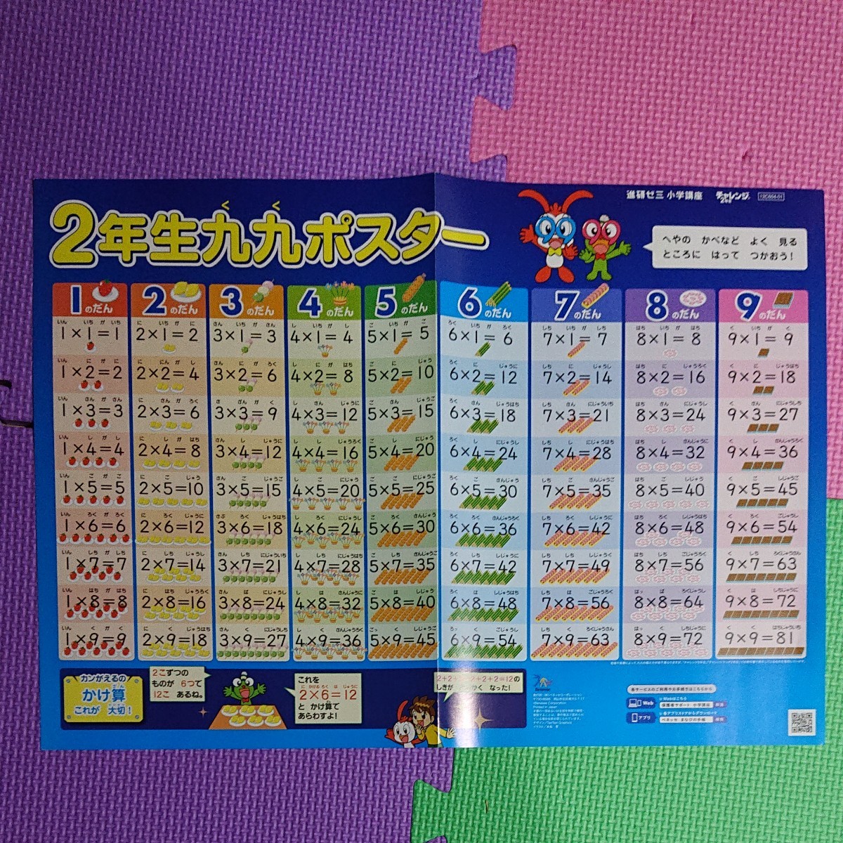 Benesse チャレンジ 2年生 4点セット☆ テスト100点問題集 九九ポスター 漢字ポスター 漢字カード20