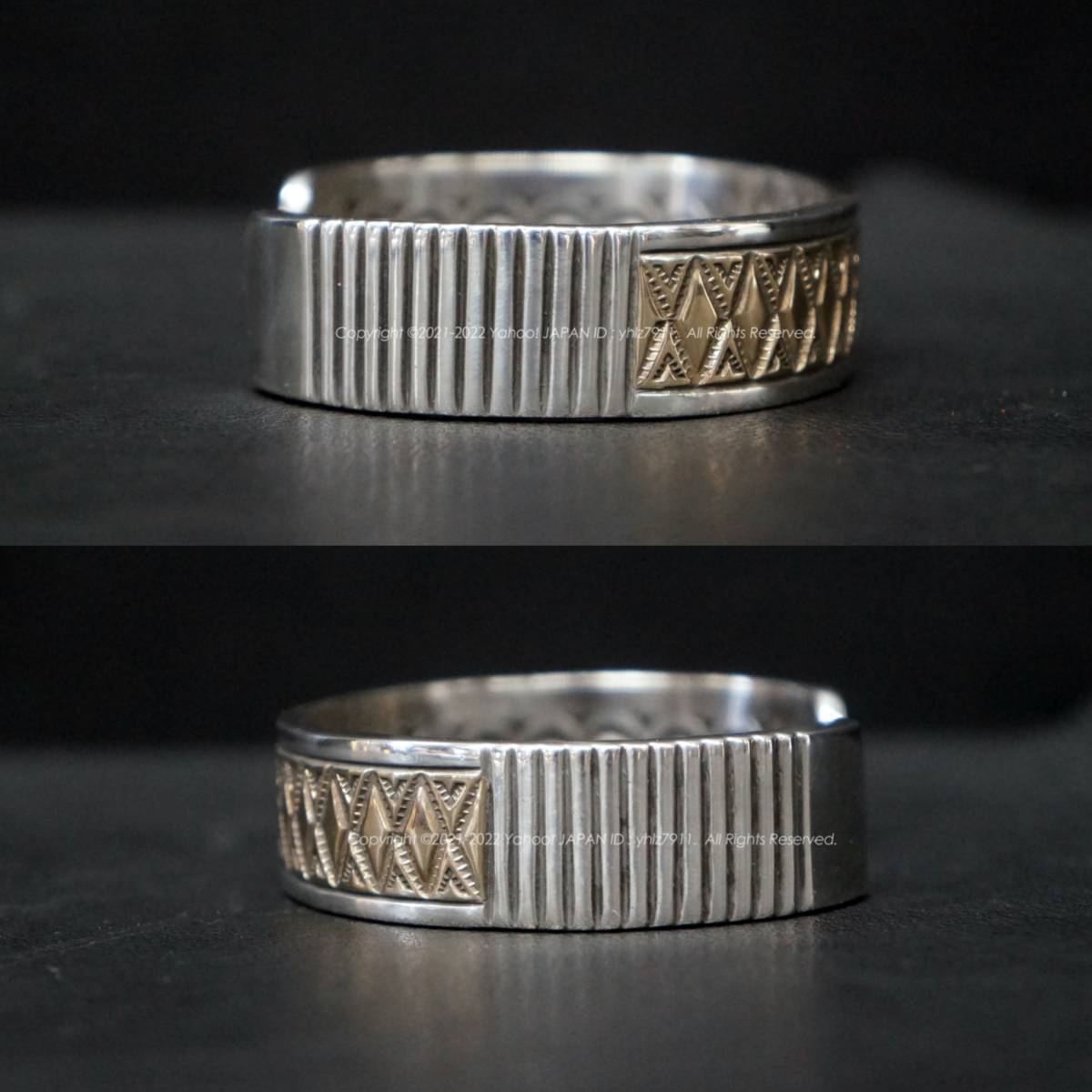NAVAJO JONATHAN NEZ 14K/STERLING スタンプワークバングル 両面 NAVAJO JONATHAN NEZ 14K/STERLING スタンプワークバングル 両面