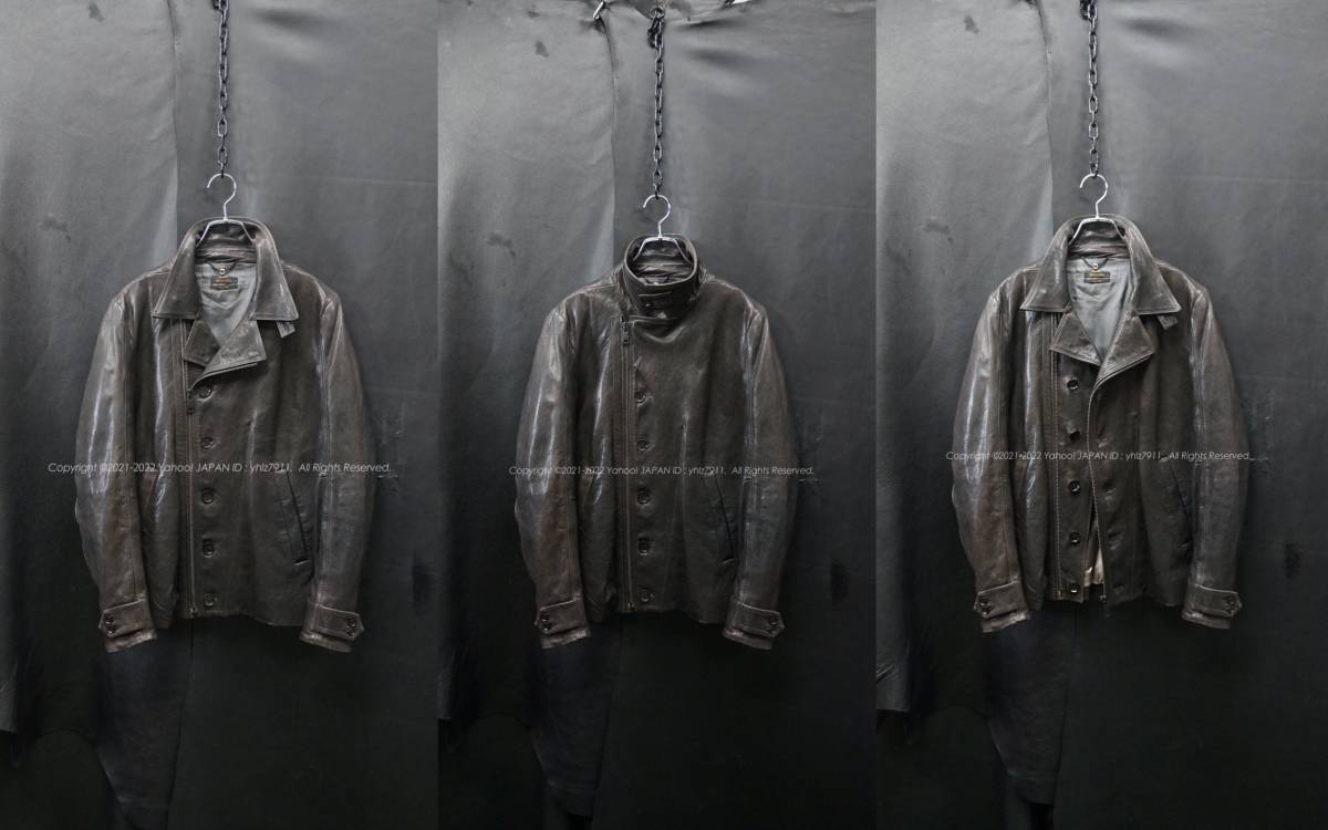 DIESEL ブラックゴールド レザージャケット ダブル ライダース S ウォッシュ加工 羊革 本革 ラムレザー ピーコート トレンチ ハーフコート_画像2