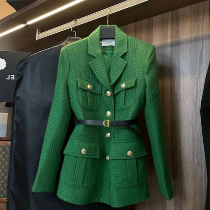 【即日発送】 レディース秋用スーツジャケット緑色S2022 Sサイズ