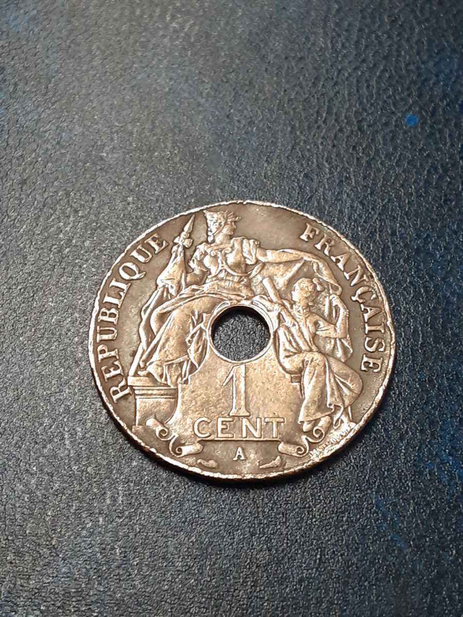 アンティークコイン　フランス領インド　1922年 1セント硬貨　ミントマークA_画像1