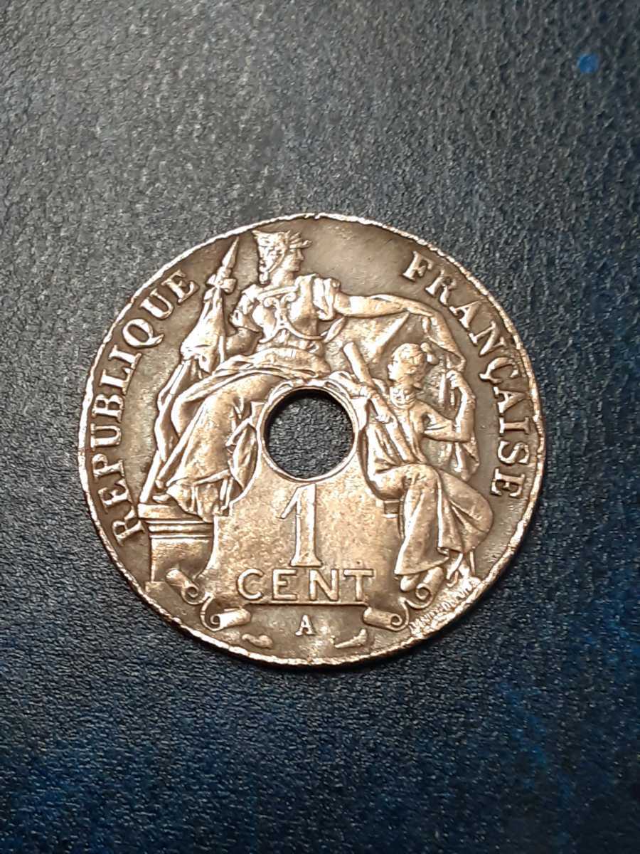 アンティークコイン　フランス領インド　1922年 1セント硬貨　ミントマークA_画像3