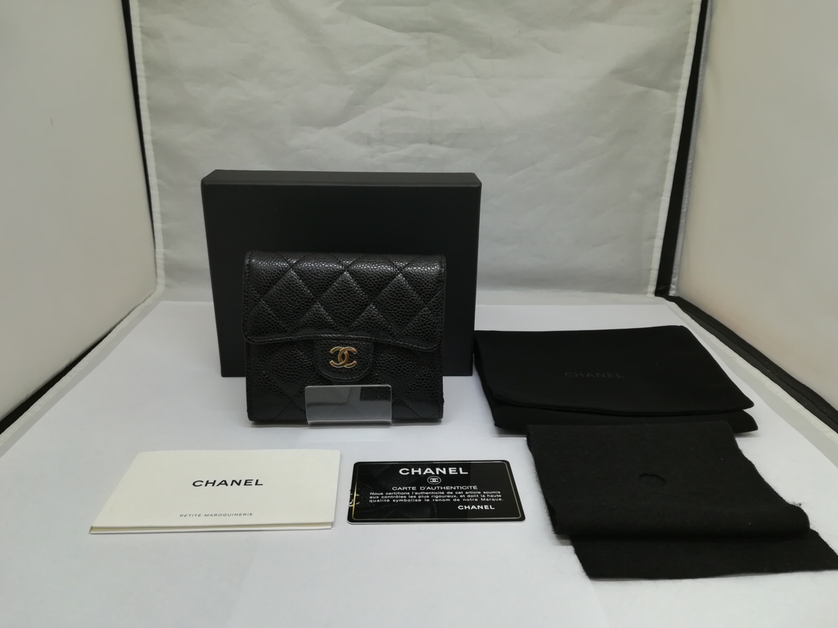 CHANEL】 シャネル 財布 マトラッセ 三つ折り コンパクトウォレット
