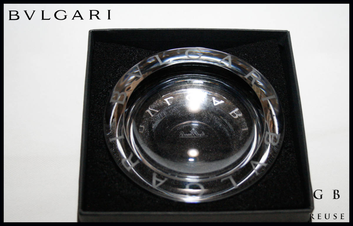 BVLGARI　ブルガリ　クリスタル　灰皿　アッシュトレイ　ラウンド型　箱・取説付 12cm