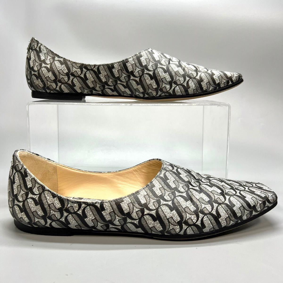 JIMMY CHOO Jimmy Choo flat shoes square tug Ritter 38 1/2 25.5cm lady's prompt decision 