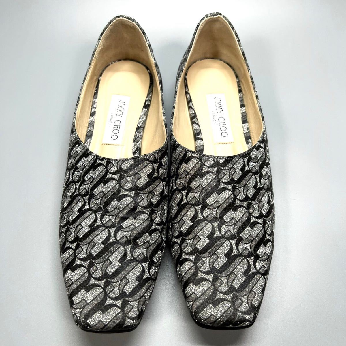 JIMMY CHOO Jimmy Choo flat shoes square tug Ritter 38 1/2 25.5cm lady's prompt decision 