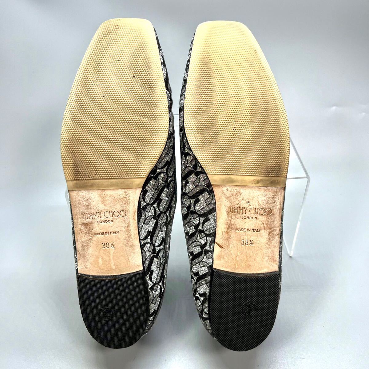 JIMMY CHOO Jimmy Choo flat shoes square tug Ritter 38 1/2 25.5cm lady's prompt decision 