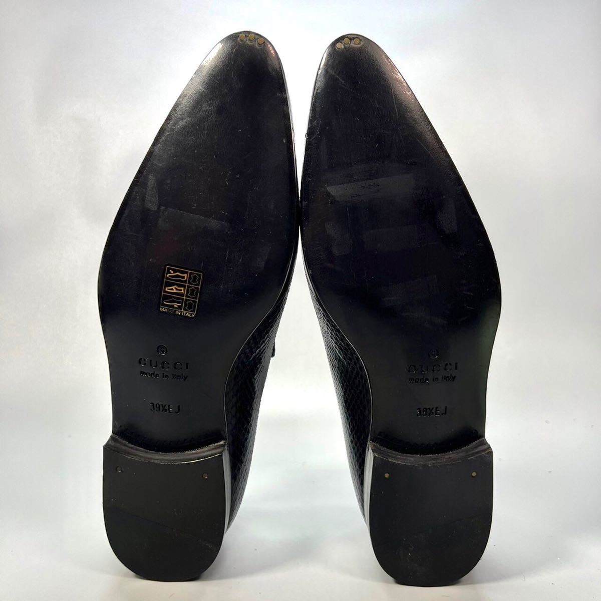 GUCCI グッチ　革靴　ローファー　パイソン　蛇革　39 1/2 24.5〜25.0cm メンズ　レザー　本革　靴　シューズ　ブラック
