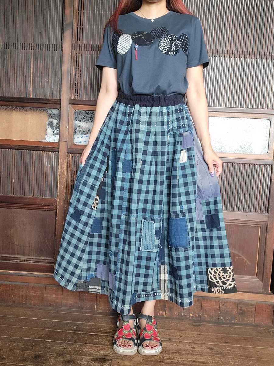 割り引き 絣 着物 リメイク スカート 刺し子 襤褸 古布 ハンドメイド 6