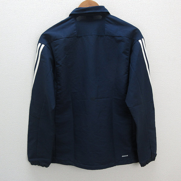 a■アディダス/Adidas M37249 ロゴプリント クライマクールクロスジャケットJKT モックネック【M】紺/MENS/118【中古】_画像3