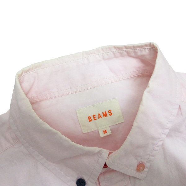 s■ビームス/BEAMS カラフルボタン 胸ポケット付き 半袖BDシャツ【M】ピンク/MENS/40【中古】_画像2