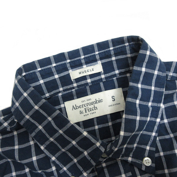 s■アバクロンビー&フィッチ/Abercrombie&Fitch チェック柄 長袖BDシャツ【S】紺/MENS/102【中古】_画像2