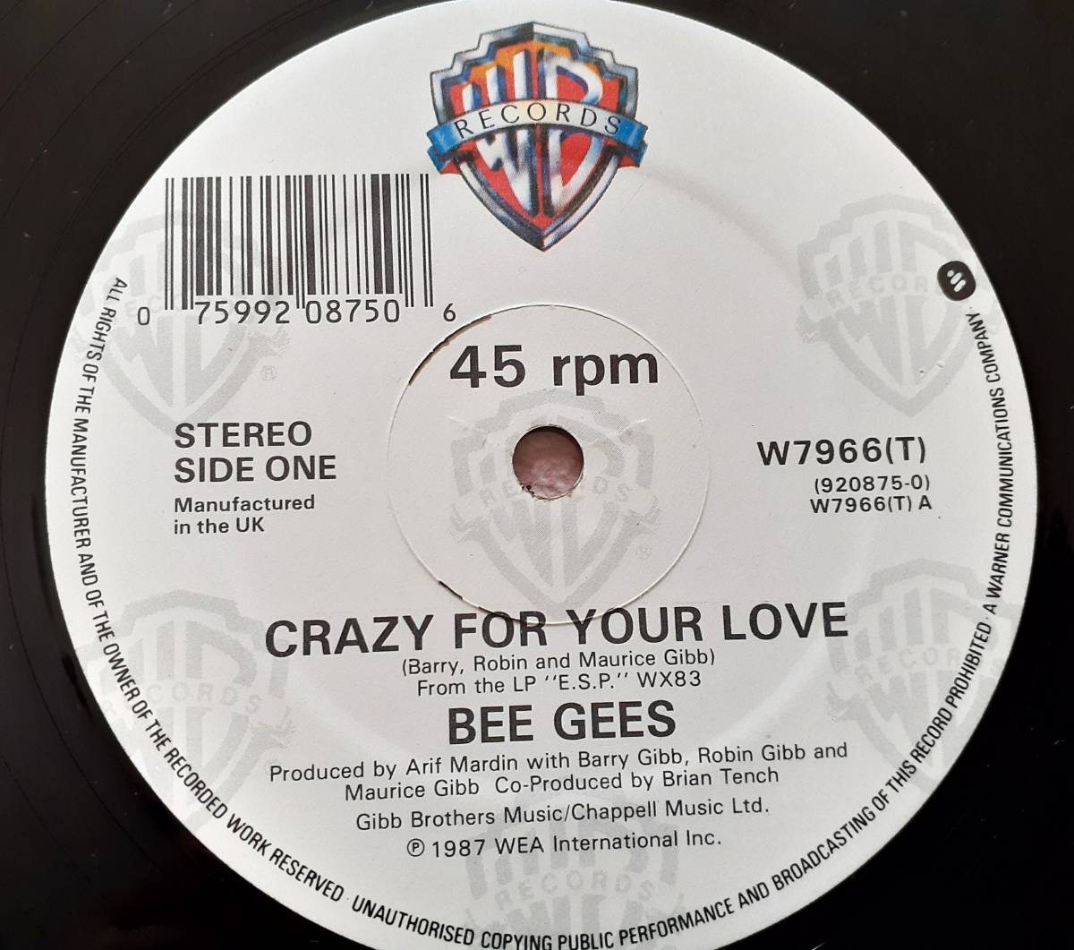 BEE GEES　ビー・ジーズ　Crazy For Your Love / You Win Again (5.14 Remix)　 UK盤 12” シングル レコード _画像4