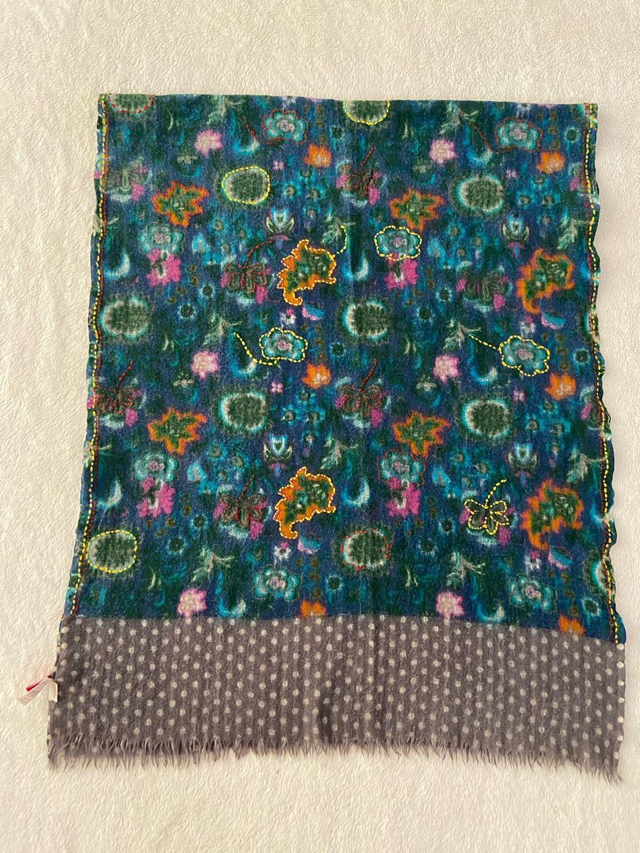 Alte floral print wool muffler dot pattern stitch Altia peiz Lee large size stole 