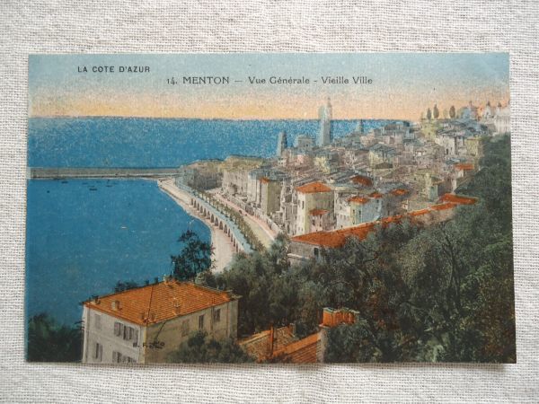 【絵葉書1枚】 MENTON - Vue Generale -Vieille Ville -LA COTE D'AZUR /Catala Freres /ヴィンテージ フランス 都市 街 建築 ハガキ 26-14_画像1